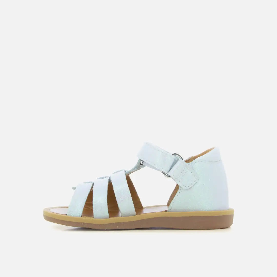 Pom Dapi POPPY STRAP CUIR METALLISE BLANC