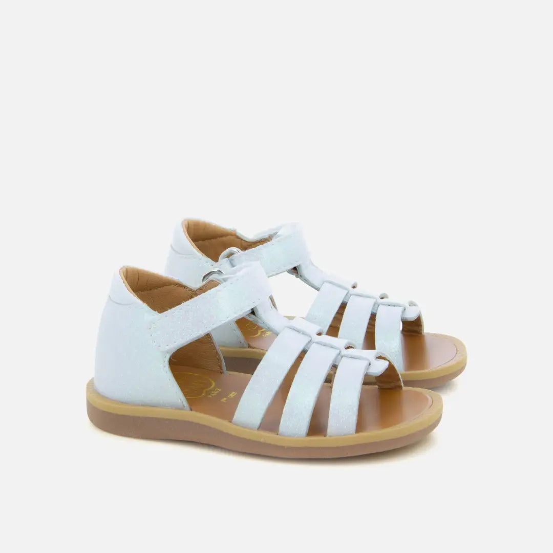 pom dapi POPPY STRAP CUIR METALLISE BLANC