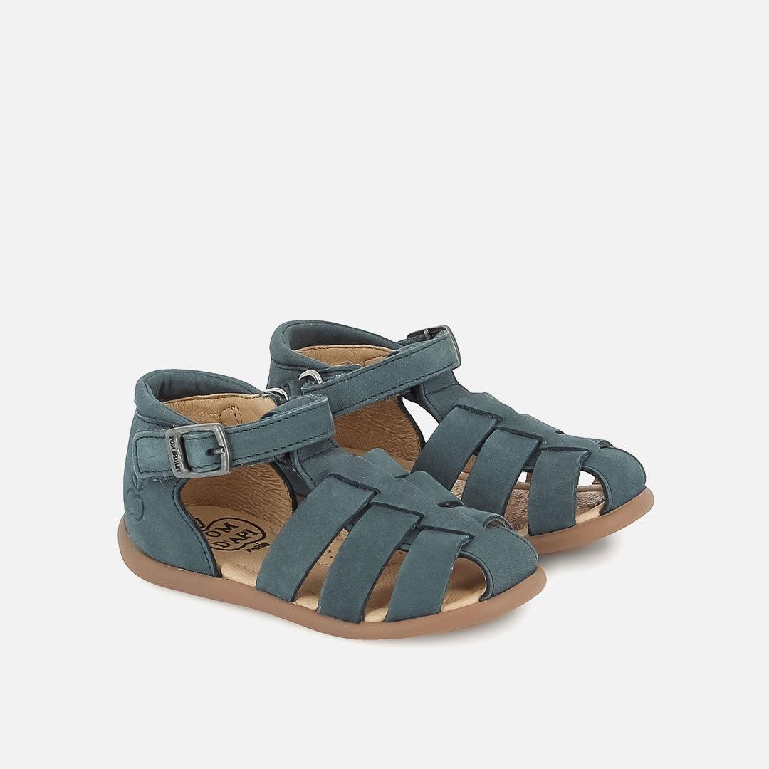 pom dapi STAND-UP PAPY CUIR NUBUCK BLEU