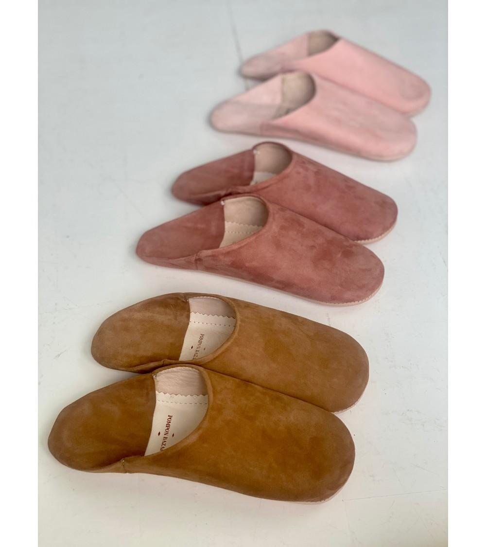 Pompon Bazar BABOUCHES En DAIM De COULEUR ROSE CLAIR