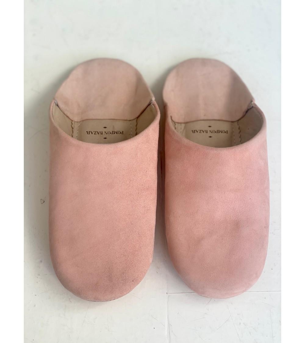 pompon bazar BABOUCHES en DAIM de COULEUR ROSE CLAIR