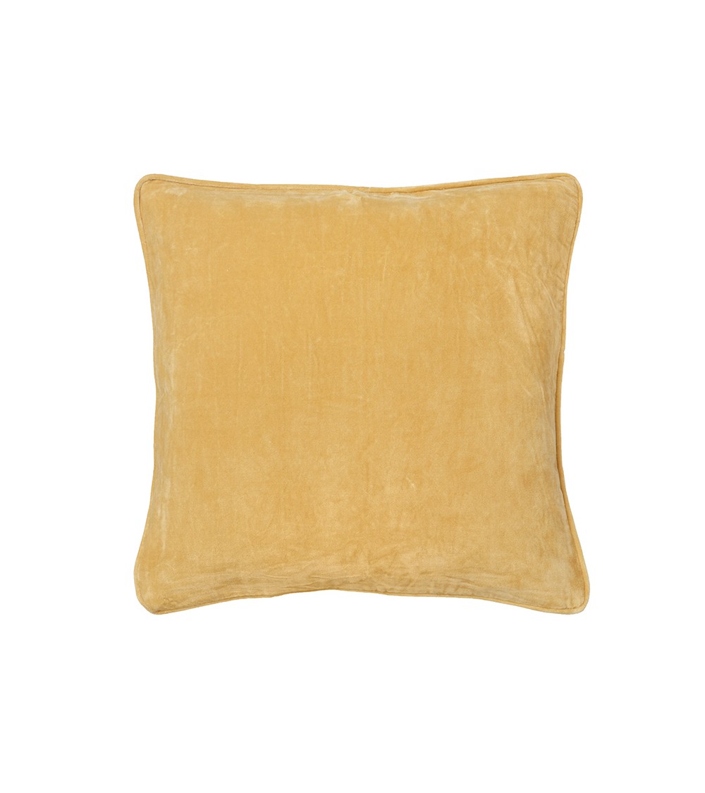 pompon bazar COUSSIN en VELOURS 50x50cm couleur JAUNE CLAIR/STRAW