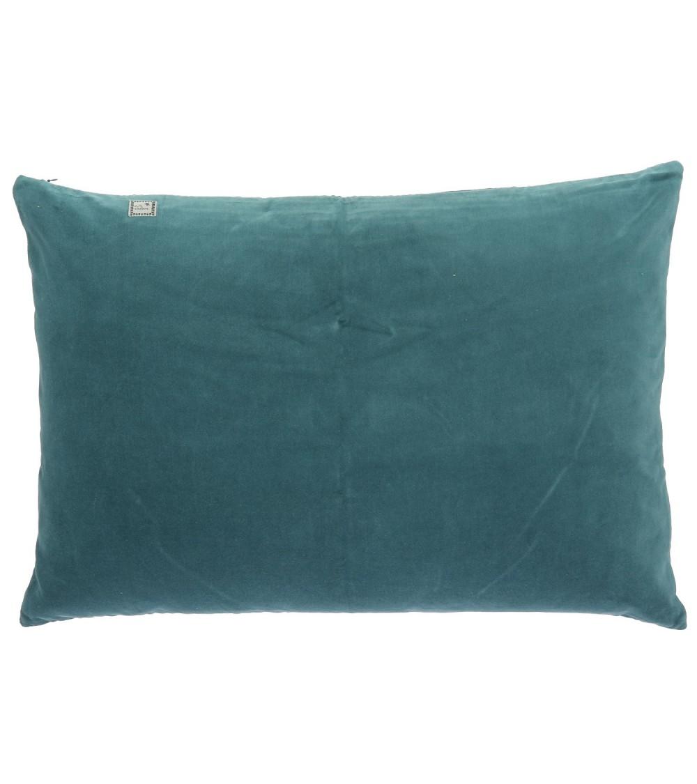 Pompon Bazar COUSSIN En VELOURS 75x50cm Couleur BLEU CANARD
