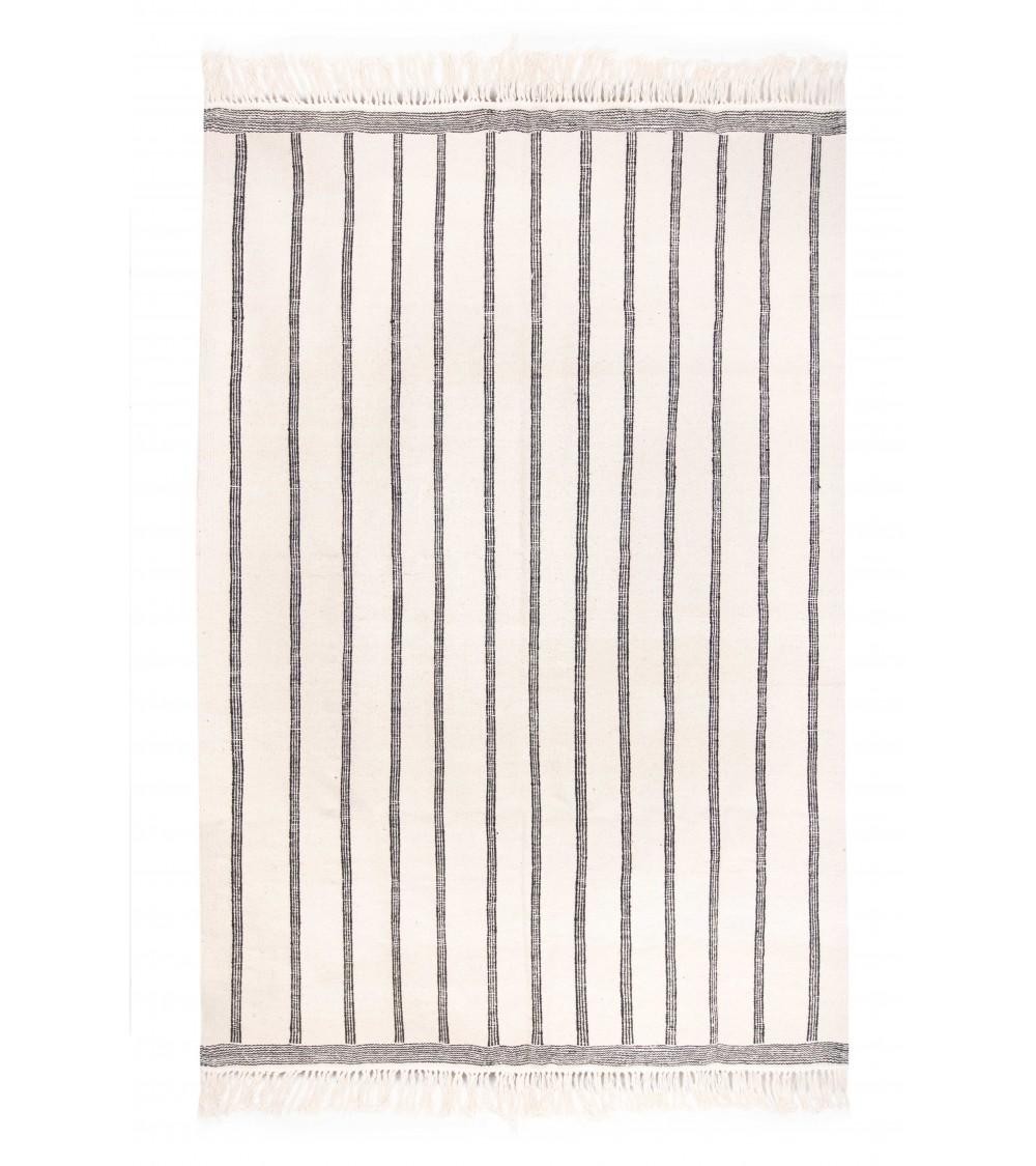 pompon bazar KILIM BERBERE ECRU à BANDES NOIRES 310 x 195 cm