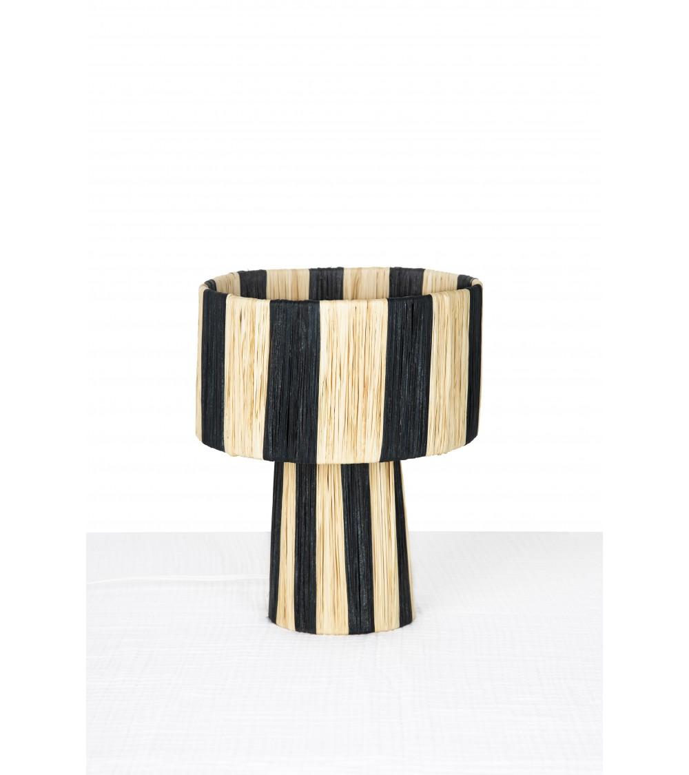 pompon bazar LAMPE en RAPHIA NOIR et BLANC Hauteur 24 5cm
