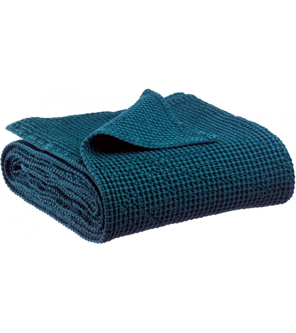 pompon bazar PLAID couleur INDIGO en COTON 200x140cm