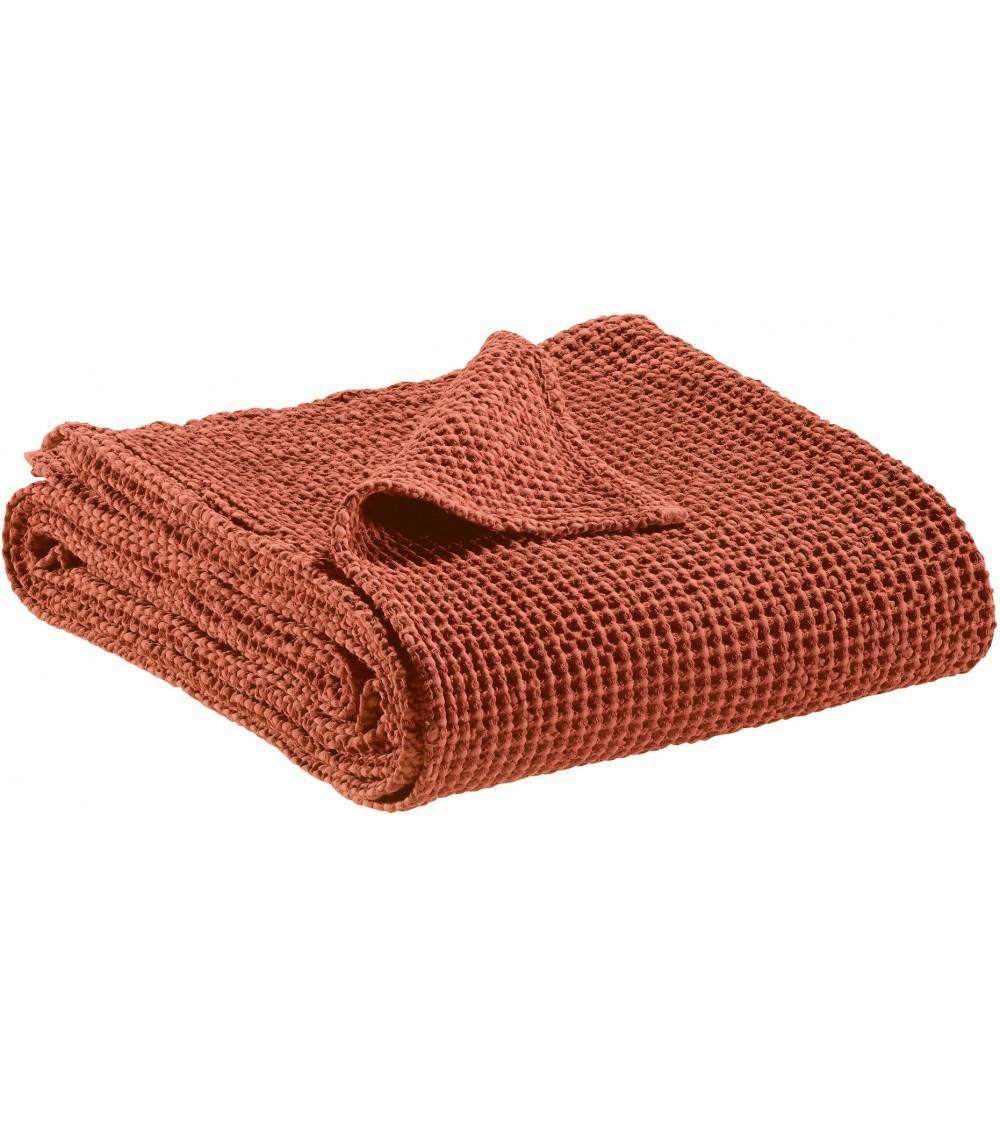 pompon bazar PLAID couleur SIENNE en COTON 200x140cm