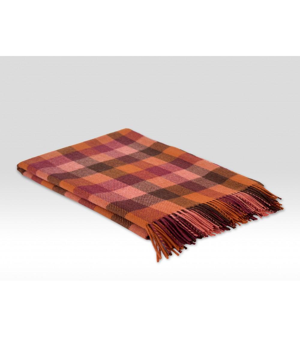 pompon bazar PLAID en LAINE MERINOS à CARREAUX 200 x 145 cm