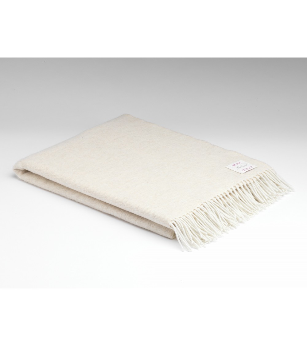 pompon bazar PLAID en LAINE MERINOS ECRU 200 x 145 cm