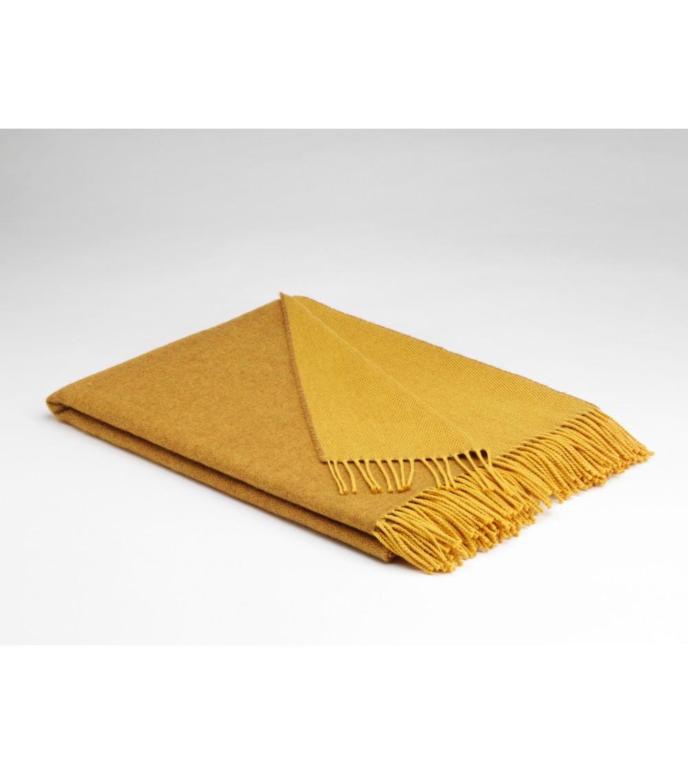 pompon bazar PLAID REVERSIBLE en LAINE MERINOS couleur MIEL 200 x 145 cm