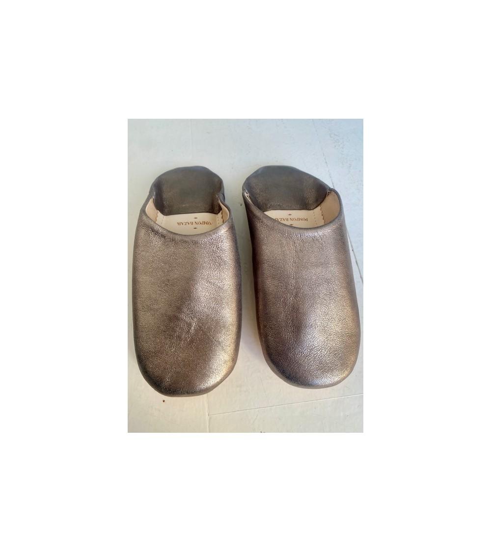 pompon bazar BABOUCHES en CUIR de COULEUR MORDORÉ