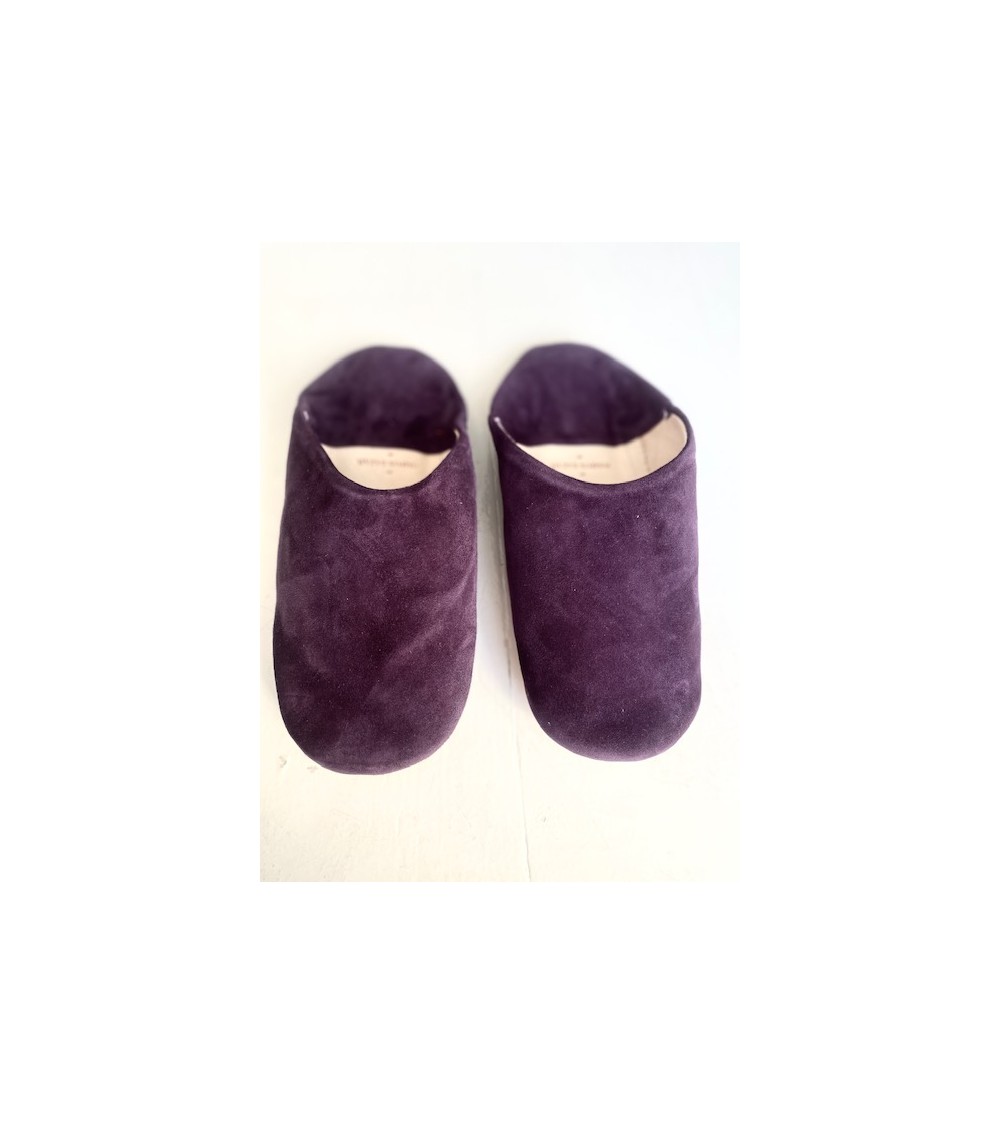 pompon bazar BABOUCHES en DAIM de COULEUR VIOLET