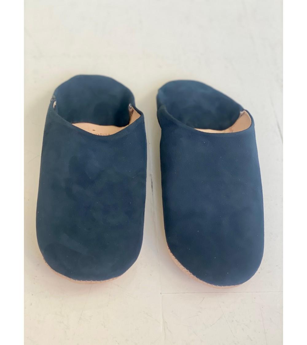 Pompon Bazar BABOUCHES HOMMES En DAIM BLEU MARINE