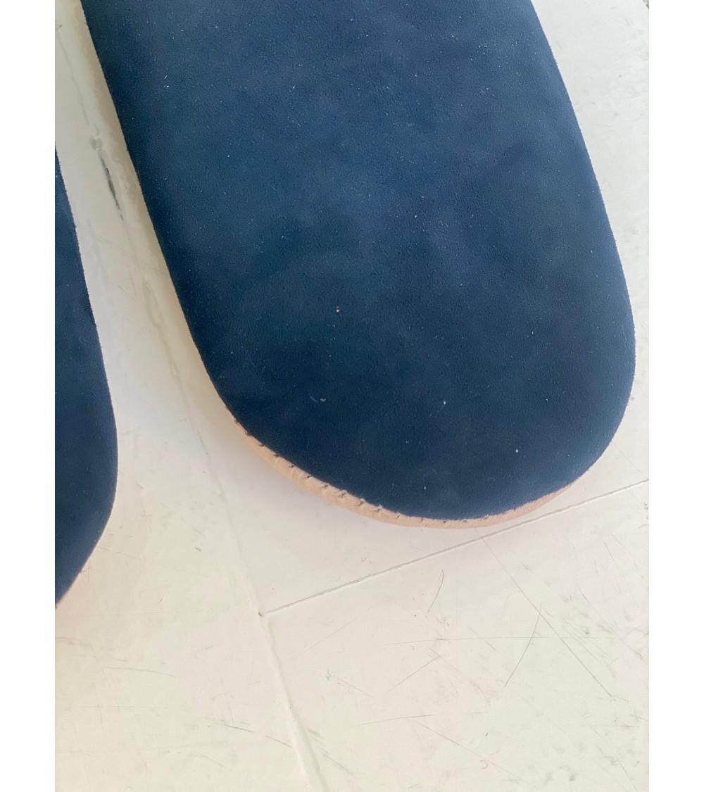 Pompon Bazar BABOUCHES HOMMES En DAIM BLEU MARINE