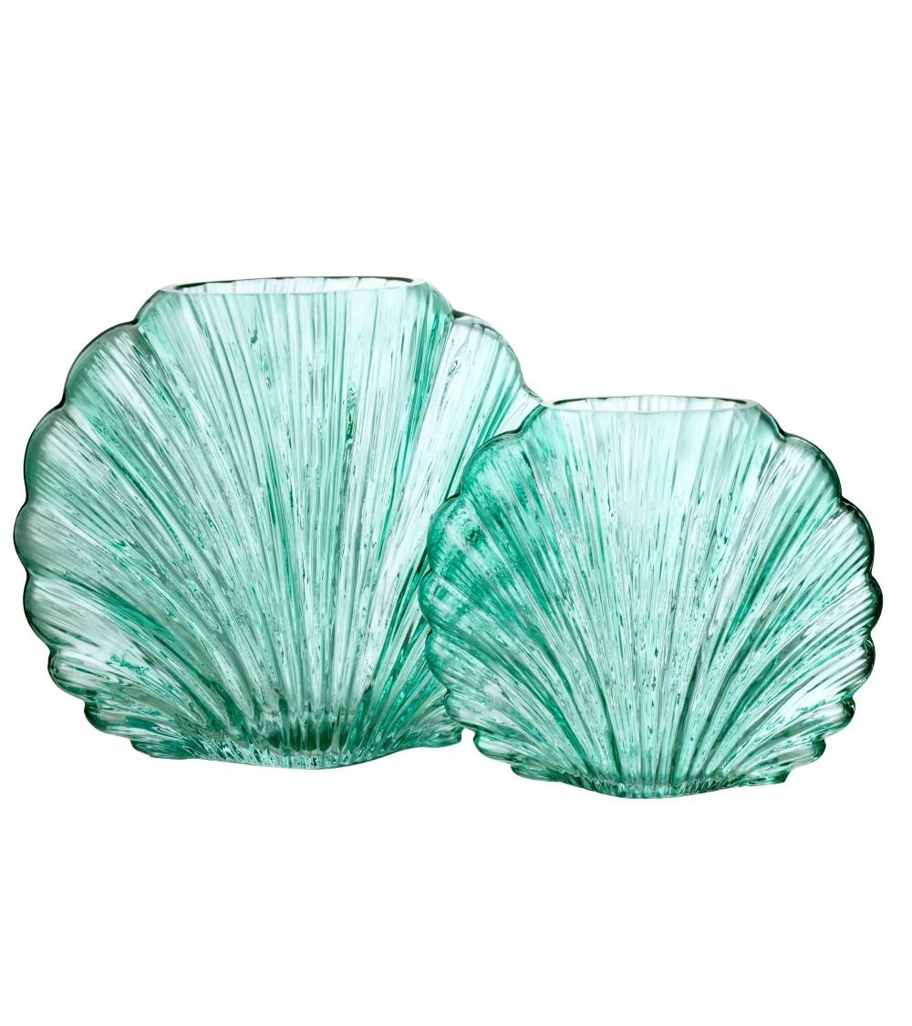 Pompon Bazar VASE COQUILLAGE En VERRE VERT 21cm