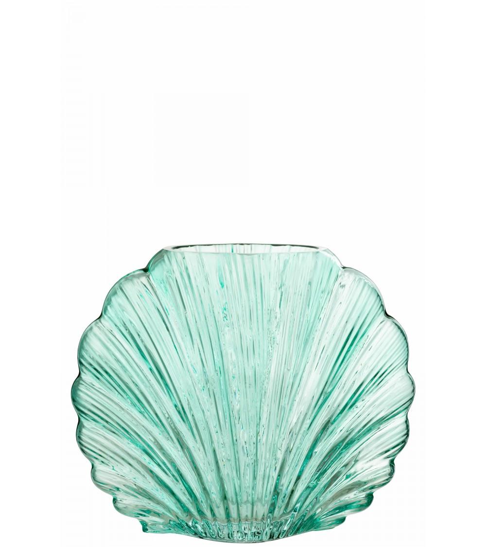 pompon bazar VASE COQUILLAGE en VERRE VERT 21cm