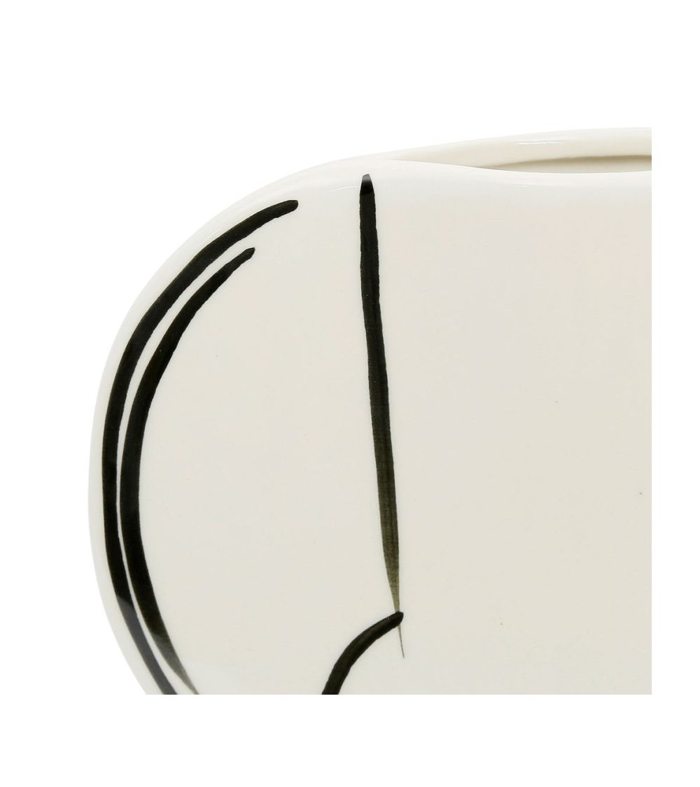 Pompon Bazar VASE En GRES ECRU Et NOIR 28cm