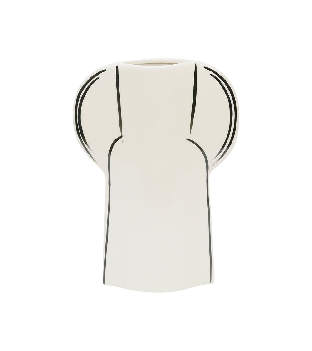 pompon bazar VASE en GRES ECRU et NOIR 28cm