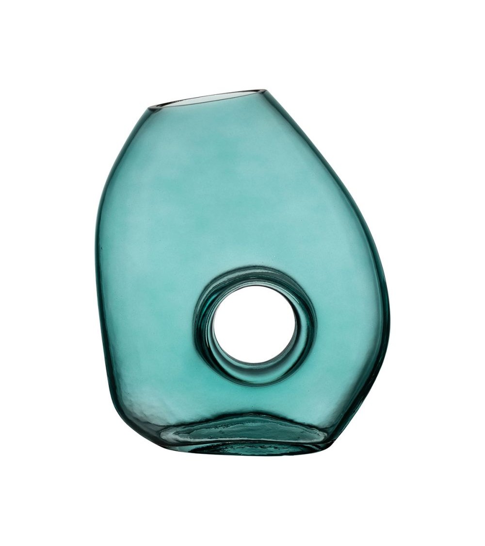 pompon bazar VASE en VERRE TURQUOISE 22cm