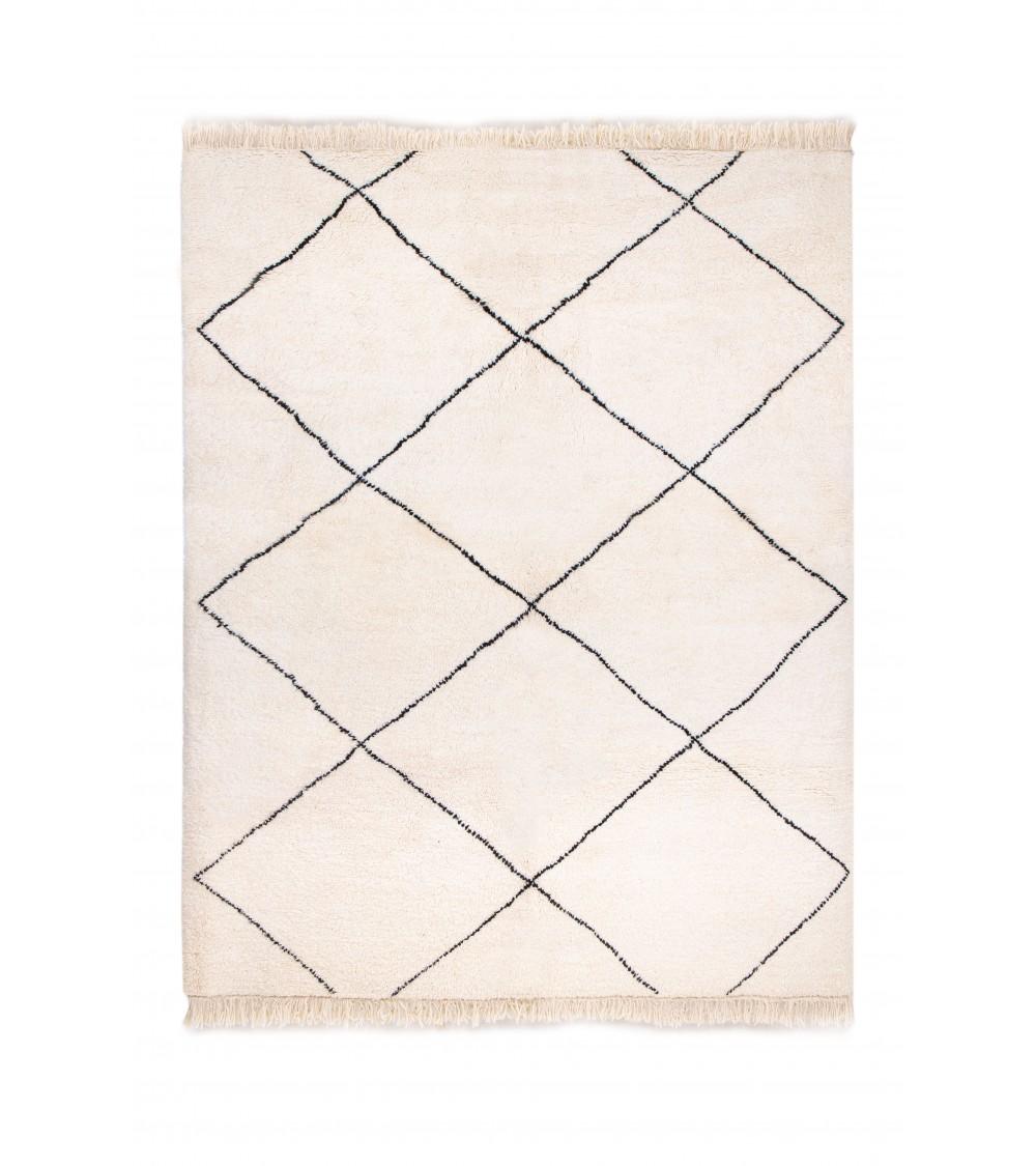 pompon bazar TAPIS BERBERE BENI OUARAIN ECRU avec LIGNES NOIRES 300 x 220 cm