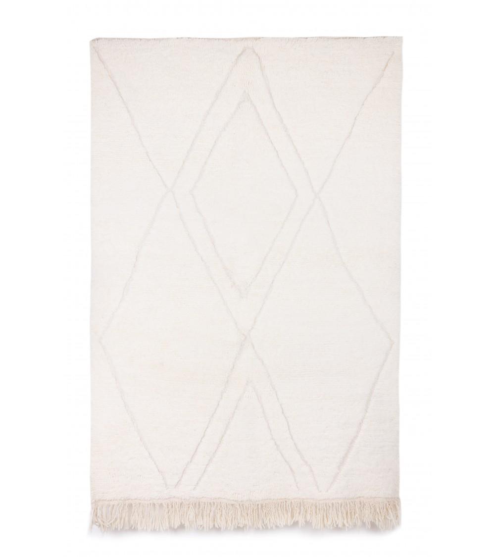 pompon bazar TAPIS BERBERE BENI OUARAIN ECRU avec MOTIFS LOSANGES en RELIEF 215 x 148 cm