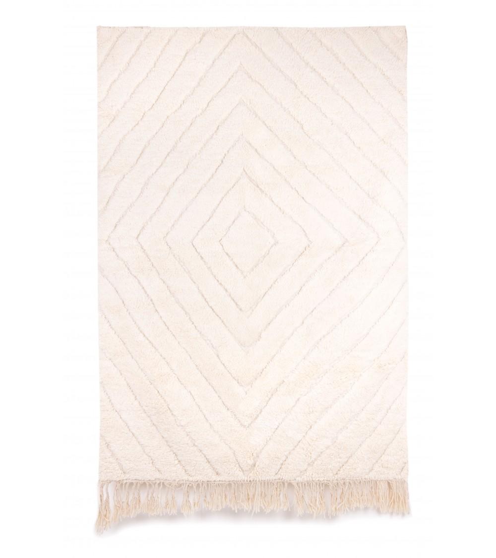pompon bazar TAPIS BERBERE BENI OURAIN ECRU avec LIGNES en RELIEF 242 x 156 cm