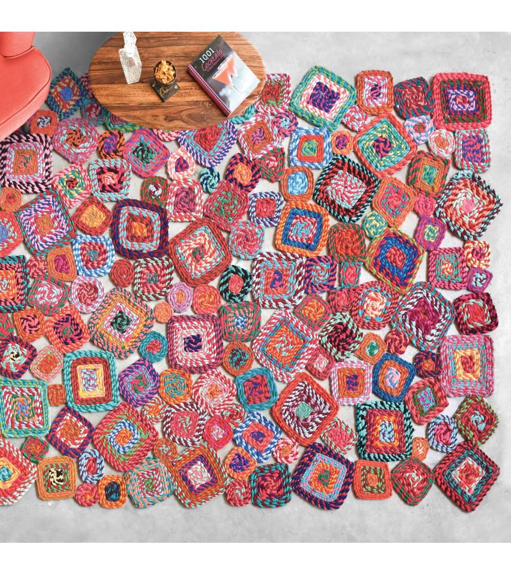 pompon bazar TAPIS en COTON MULTICOLORE 180 x 120 cm