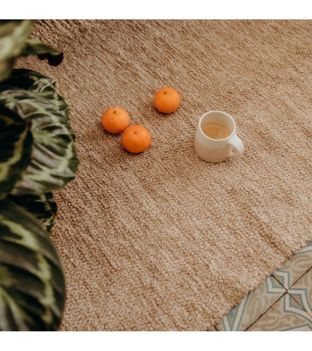 pompon bazar TAPIS en COTON RECYCLE BEIGE "LUCA" 200 x 140 cm