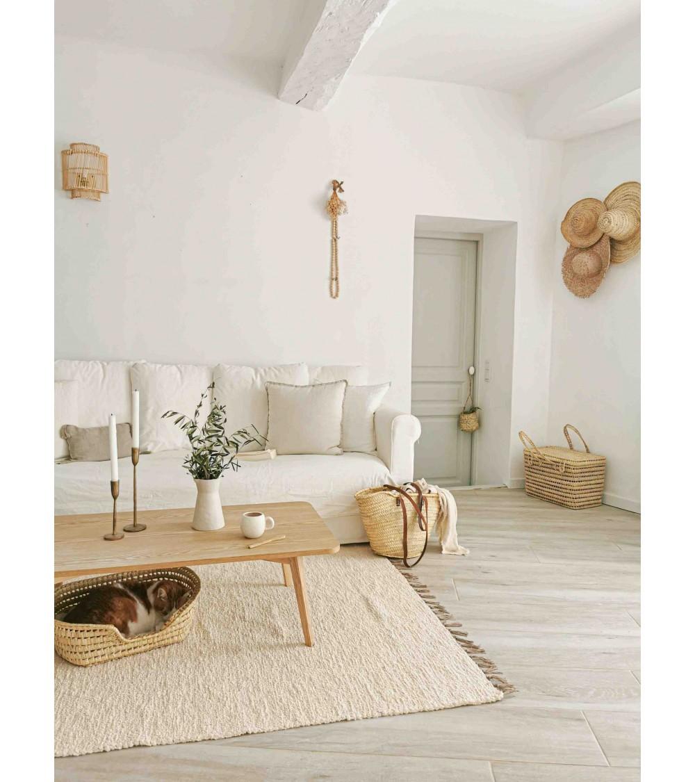 pompon bazar TAPIS en COTON RECYCLE ECRU "LUCA" 150 x 100 cm