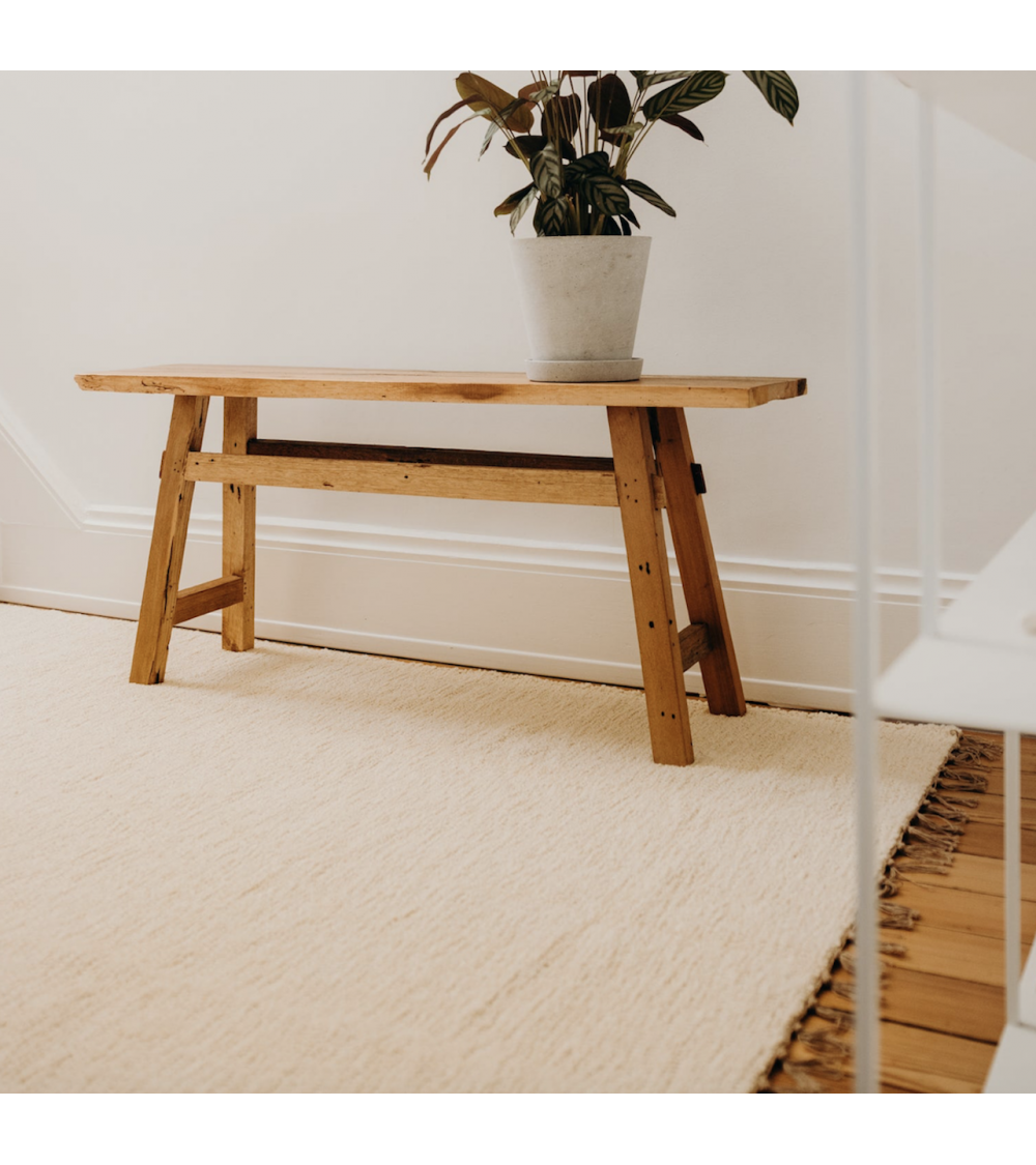 pompon bazar TAPIS en COTON RECYCLE ECRU "LUCA" 180 x 120 cm