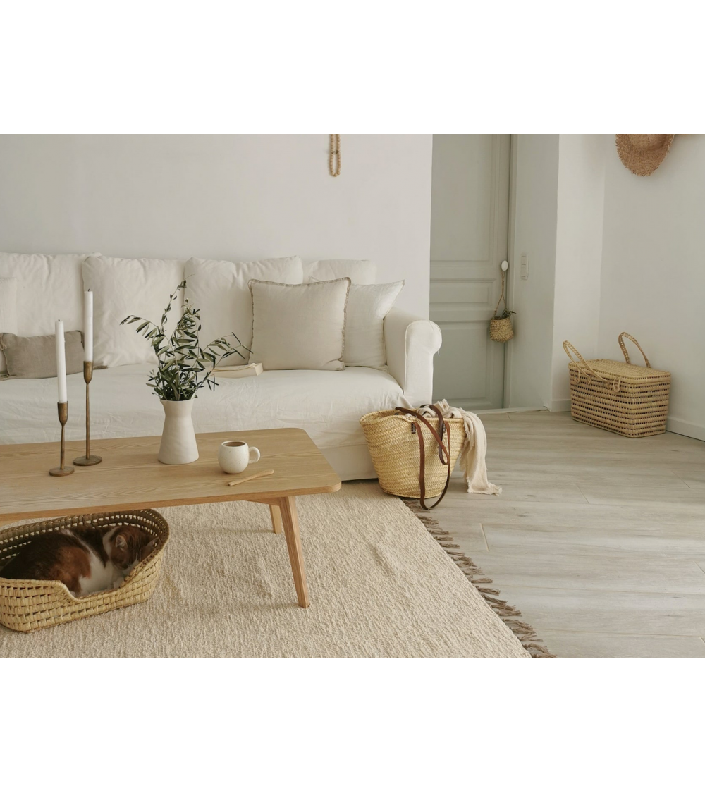 pompon bazar TAPIS en COTON RECYCLE ECRU "LUCA" 250 x 200 cm