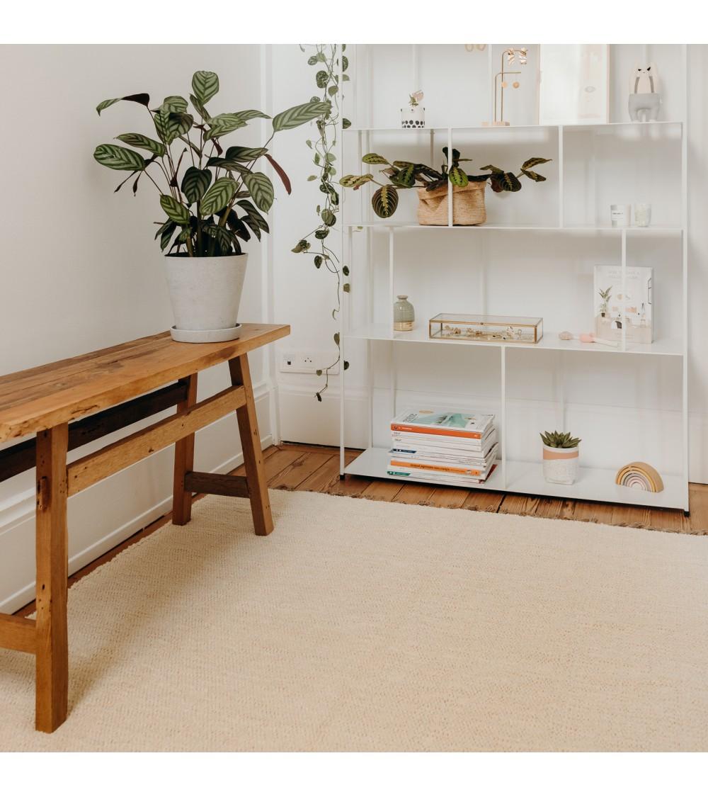 pompon bazar TAPIS en COTON RECYCLE ECRU "LUCA" 300 x 200 cm