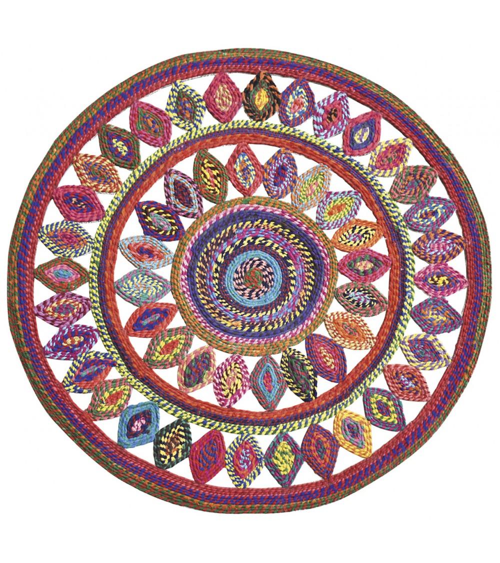 Pompon Bazar TAPIS ROND En COTON MULTICOLORE DIAMETRE 90cm