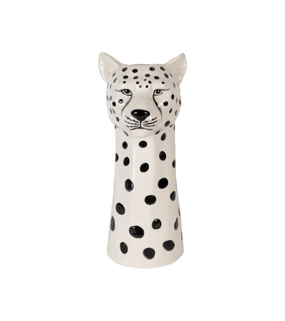 pompon bazar VASE en CERAMIQUE "LEOPARD" NOIR et BLANC 28 5cm