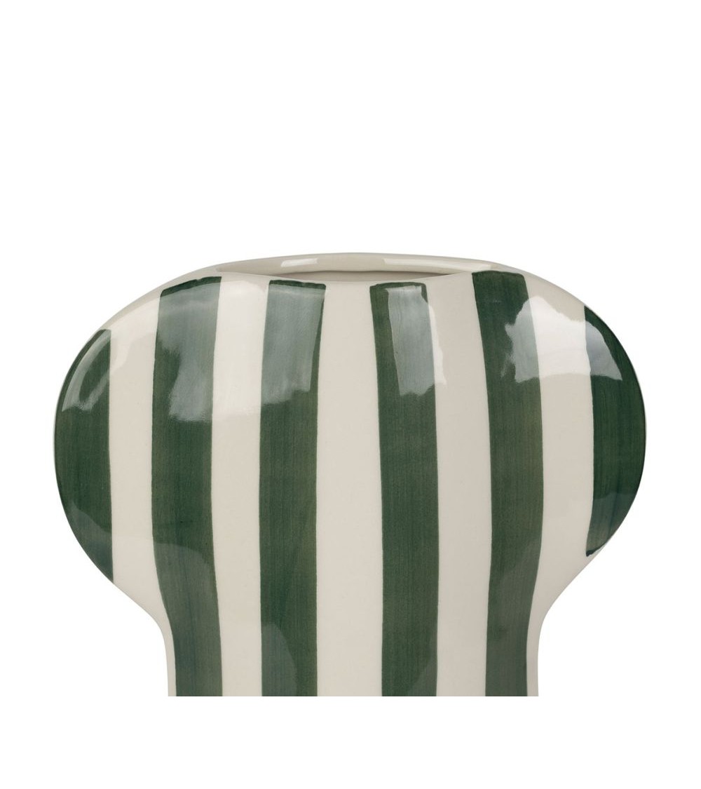 Pompon Bazar VASE En GRES à RAYURES ECRU Et KAKI 33cm