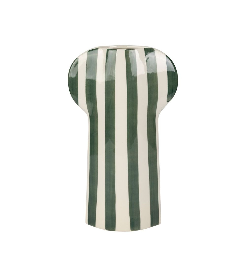 pompon bazar VASE en GRES à RAYURES ECRU et KAKI 33cm