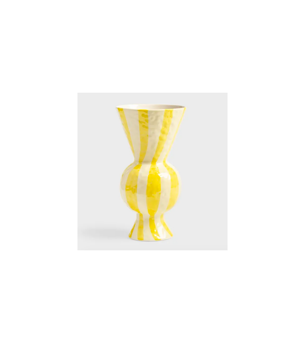 pompon bazar VASE en GRES JAUNE et BLANC Hauteur 29 5cm