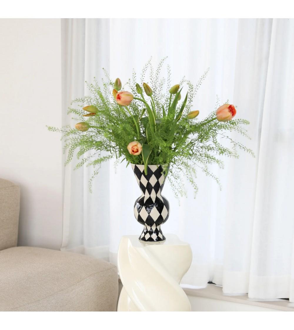 Pompon Bazar VASE En GRES NOIR Et BLANC Hauteur 30cm