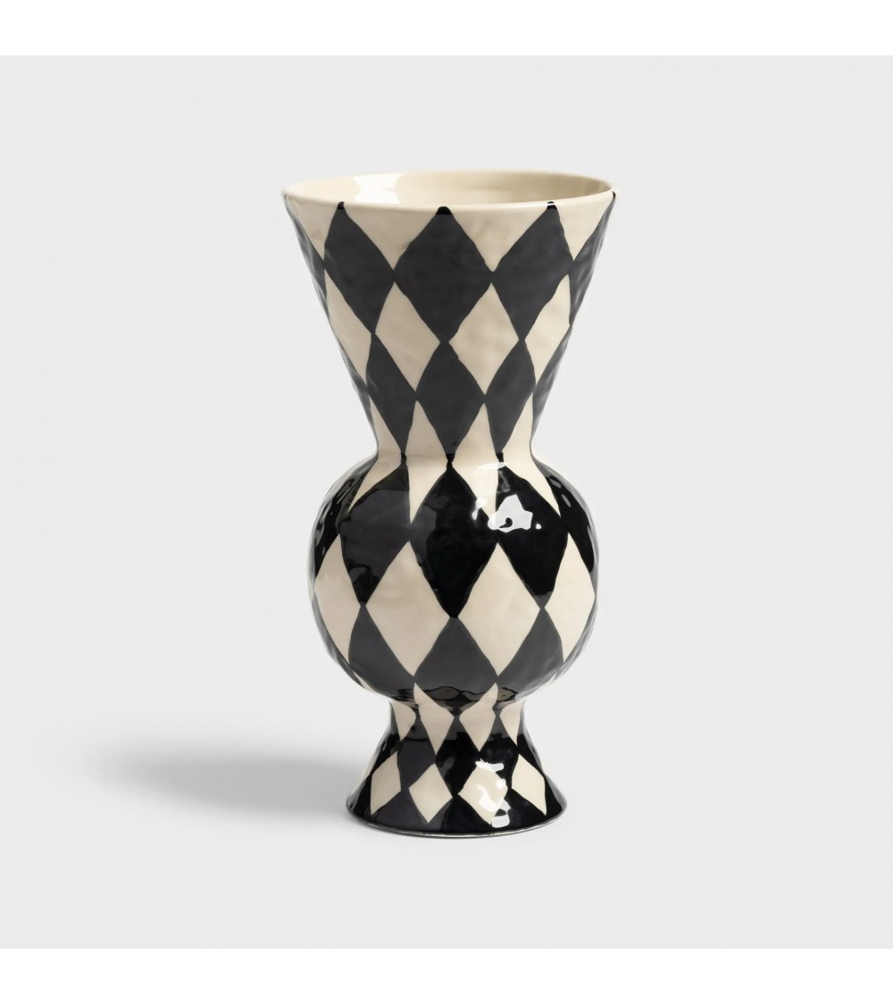pompon bazar VASE en GRES NOIR et BLANC Hauteur 30cm