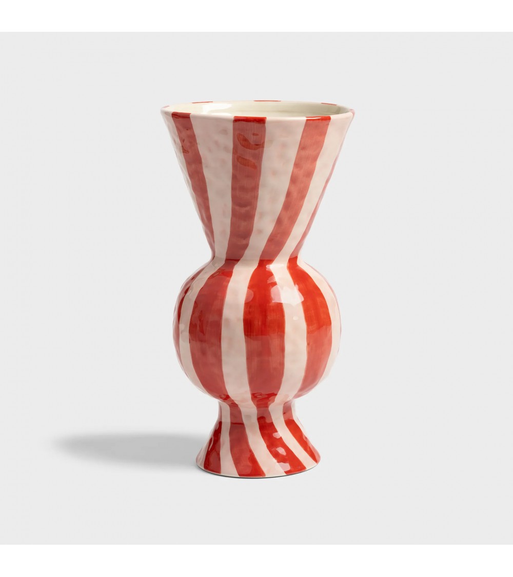 Pompon Bazar VASE En GRES ROUGE Et BLANC Hauteur 29 5cm