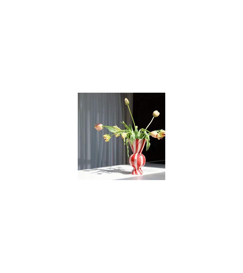 pompon bazar VASE en GRES ROUGE et BLANC Hauteur 29 5cm