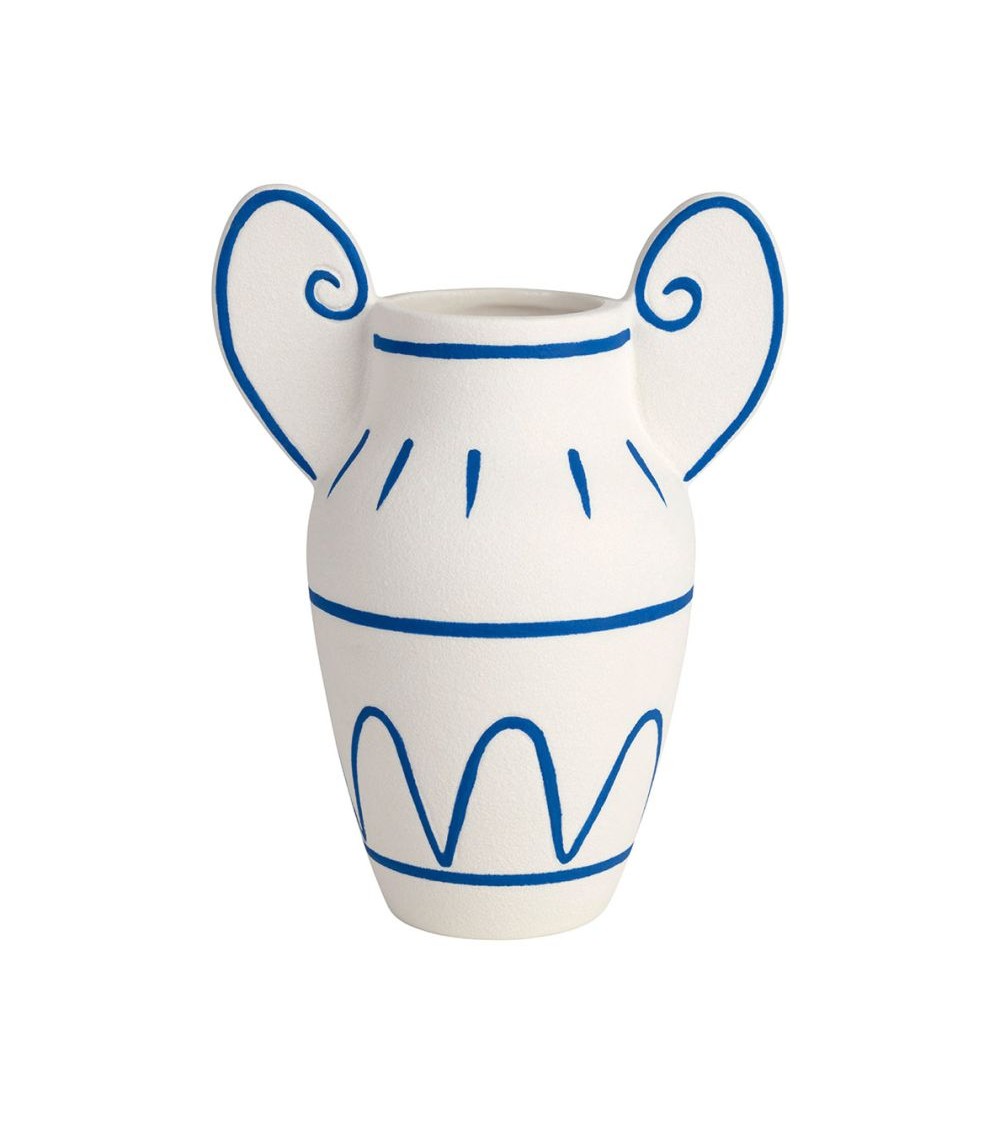 pompon bazar VASE en PORCELAINE BLANC et BLEU 19 5cm