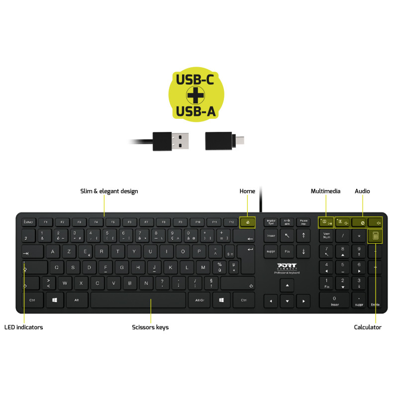 Pompon Bazar Clavier Filaire USB Professionnel Qwerty