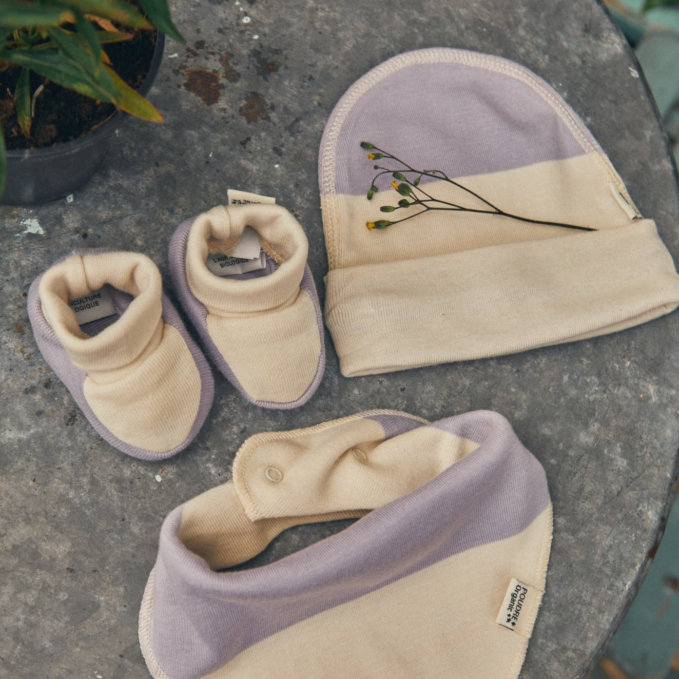 Poudre Organic BONNET NAISSANCE LITCHI Rayures Lavender