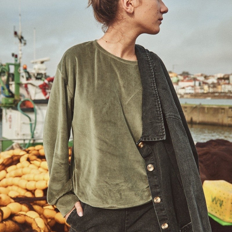 Poudre Organic SWEATSHIRT CASSANDRE VELOURS Forest Green