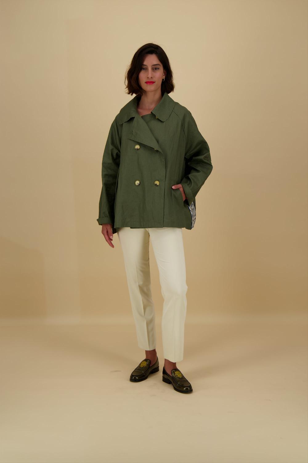 pret pour partir CABAN DÉPERLANT ZOE EN LIN ENDUIT ET COTON KAKI