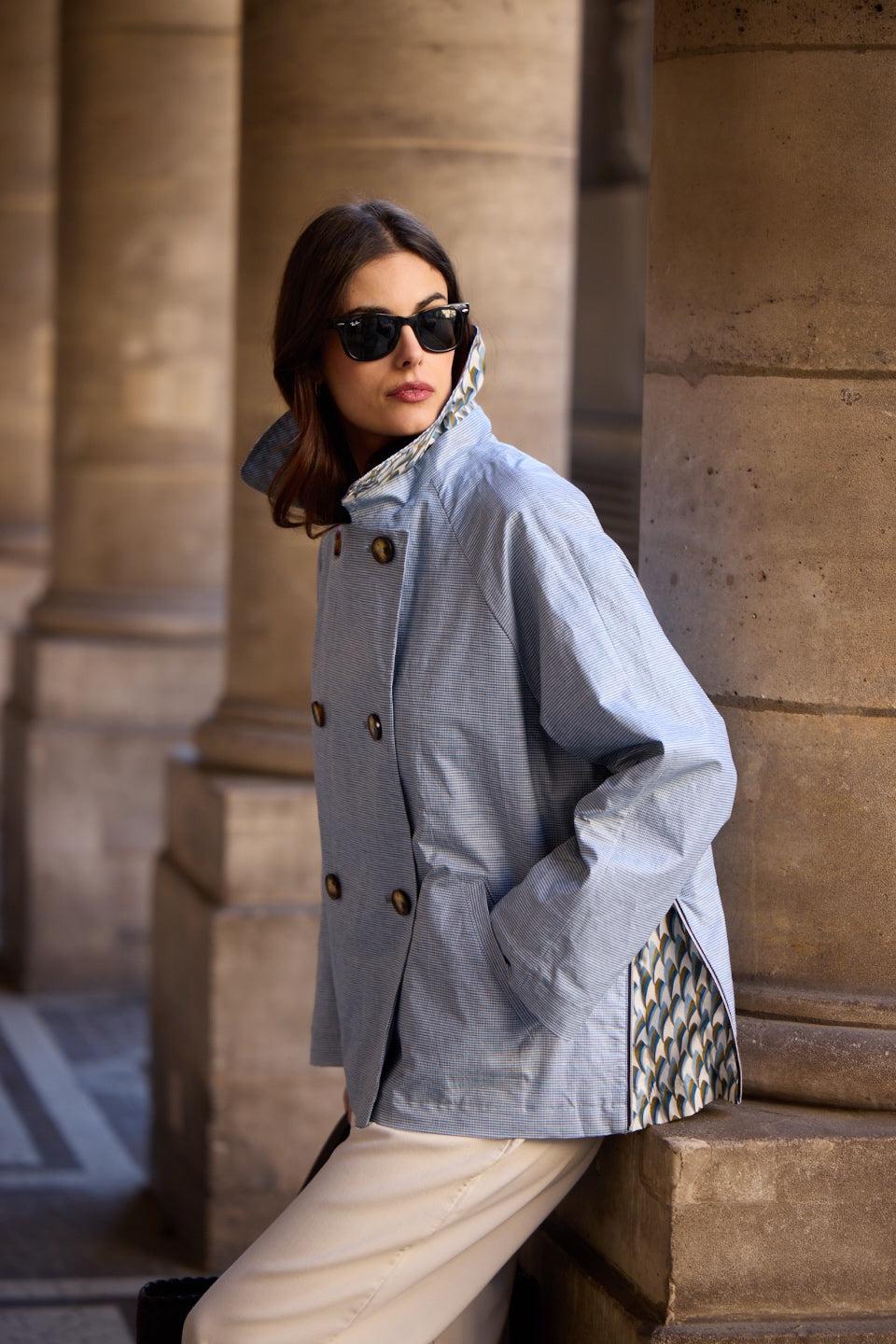 Pret Pour Partir CABAN DÉPERLANT ZOE EN LIN Et COTON VICHY CIEL