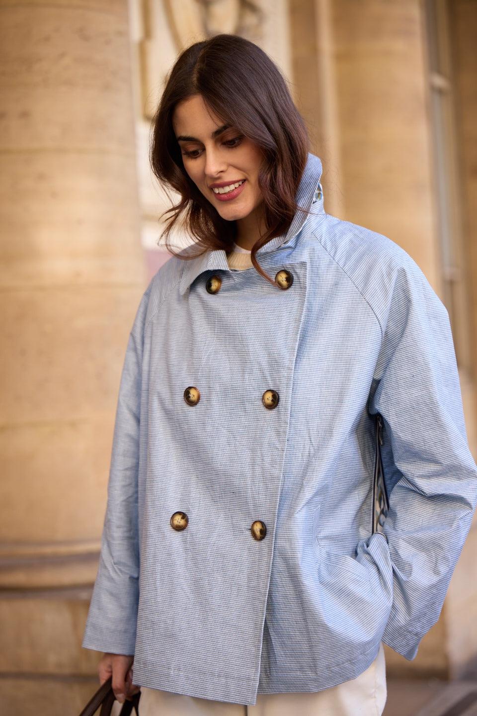 Pret Pour Partir CABAN DÉPERLANT ZOE EN LIN Et COTON VICHY CIEL