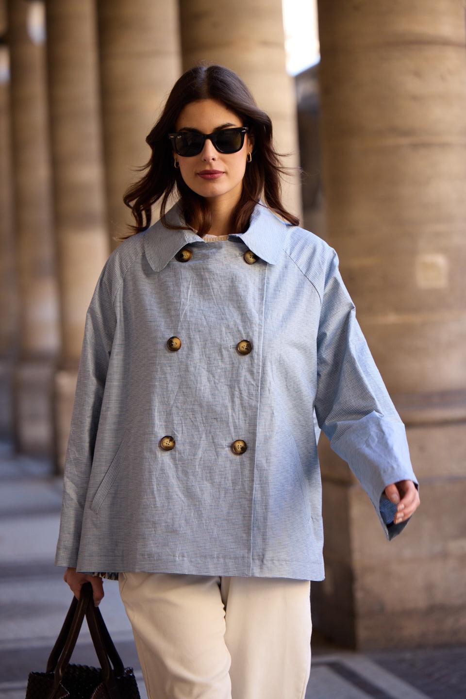 pret pour partir CABAN DÉPERLANT ZOE EN LIN et COTON VICHY CIEL