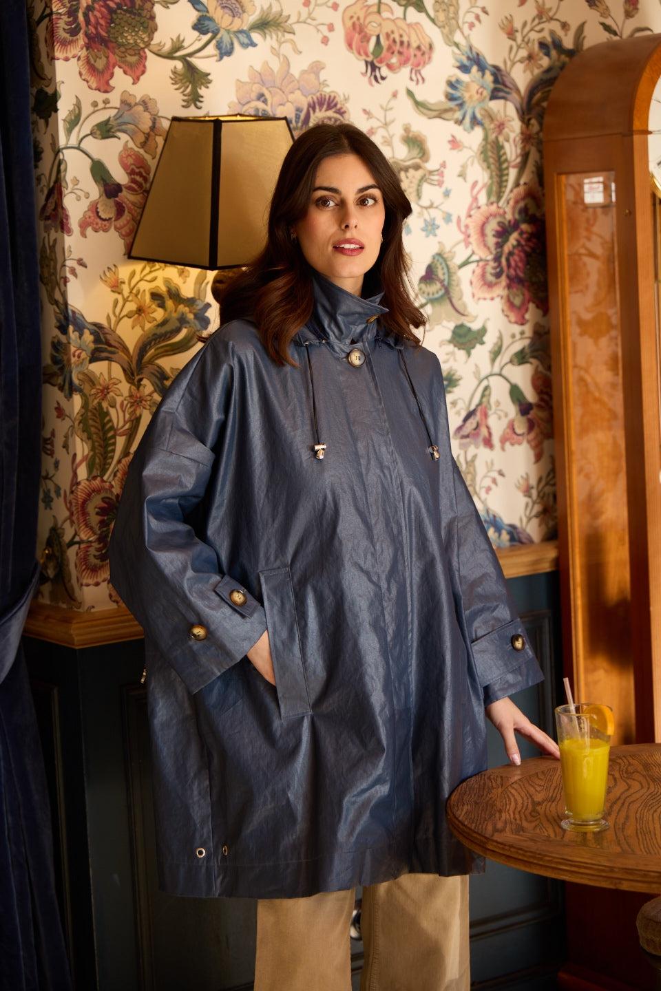 pret pour partir PARKA DÉPERLANTE AVERSE EN LIN ENDUIT et COTON ARDOISE